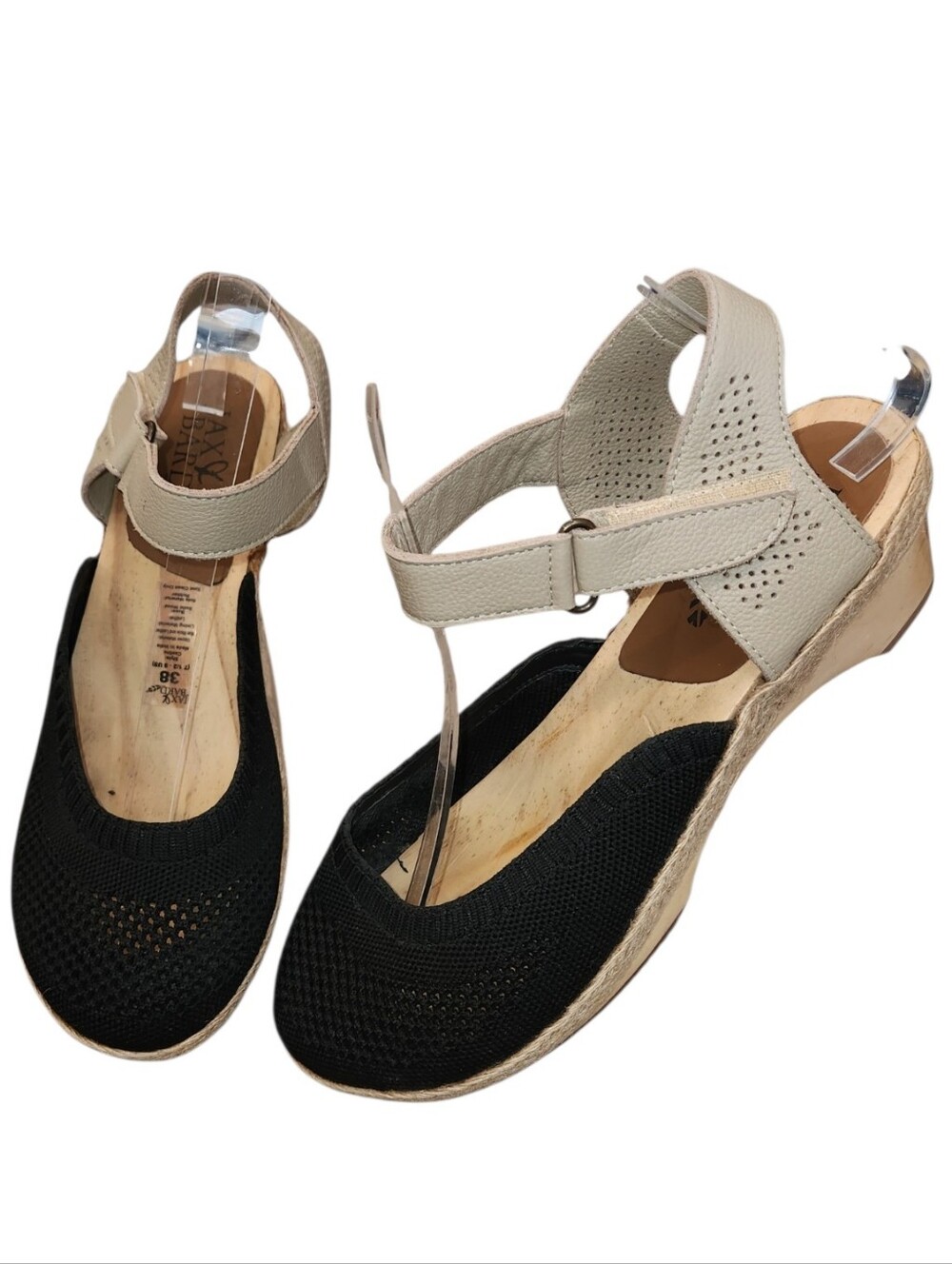 Jax & Bard Castine Fly Knit Mary Jane Wedge Clogs Size 38 Black/Tan Comfortable